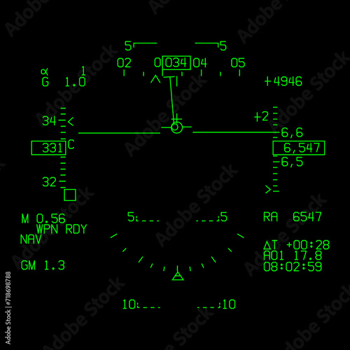 PACJF-17 Thunder Heads Up Display View in NAV Mode - Vector Drawing For Patches and Other Merchandise. 