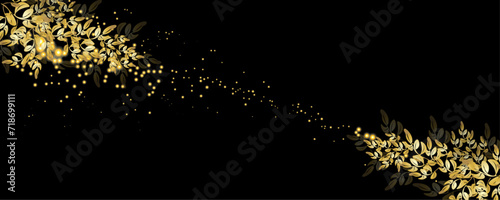 Vector art deco luxury flower, leaves, gold shine line art background. Golden botany banner. Japanese style Hand drawn vector. Line art style design. Hand drawn florals for packaging,coveand wall arts