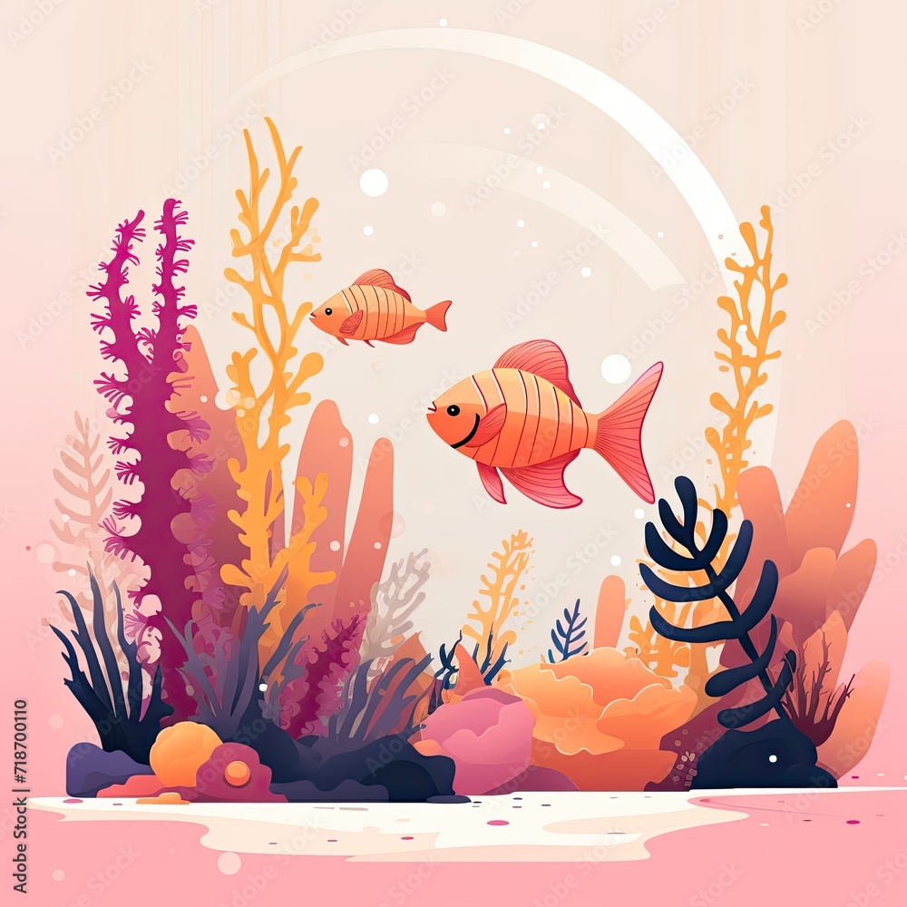 Naklejka premium Flat Illustration of Underwater Ocean