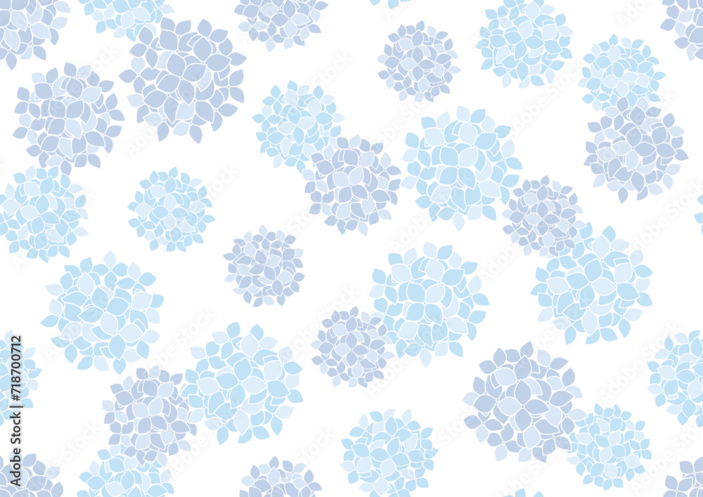 Seamless Blue Hydrangea Pattern Vector Illustration Isolated On A White Background. Horizontally And Vertically Repeatable. 
