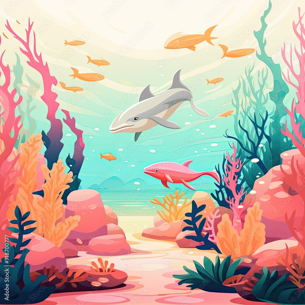 Obraz premium Flat Illustration of Underwater Ocean