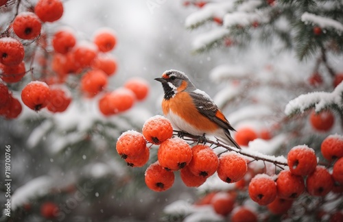 Bird in snow-covered mountain ash © PeopleWorker