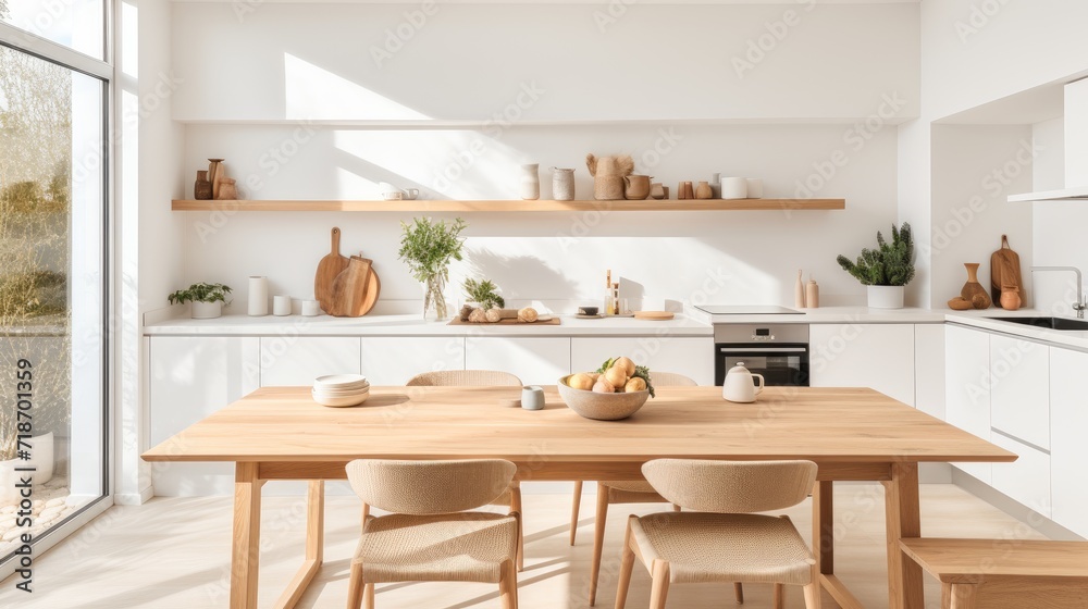 interior design of modern Scandinavian pantry with beautiful hardwood, minimal concept, AI generated photo, copy space for text