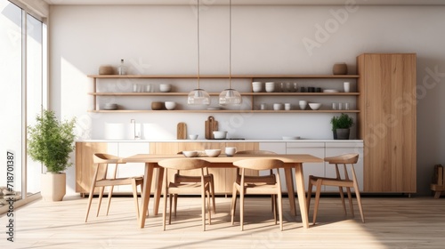 interior design of modern Scandinavian pantry with beautiful hardwood, minimal concept, AI generated photo, copy space for text © AUNTYANN