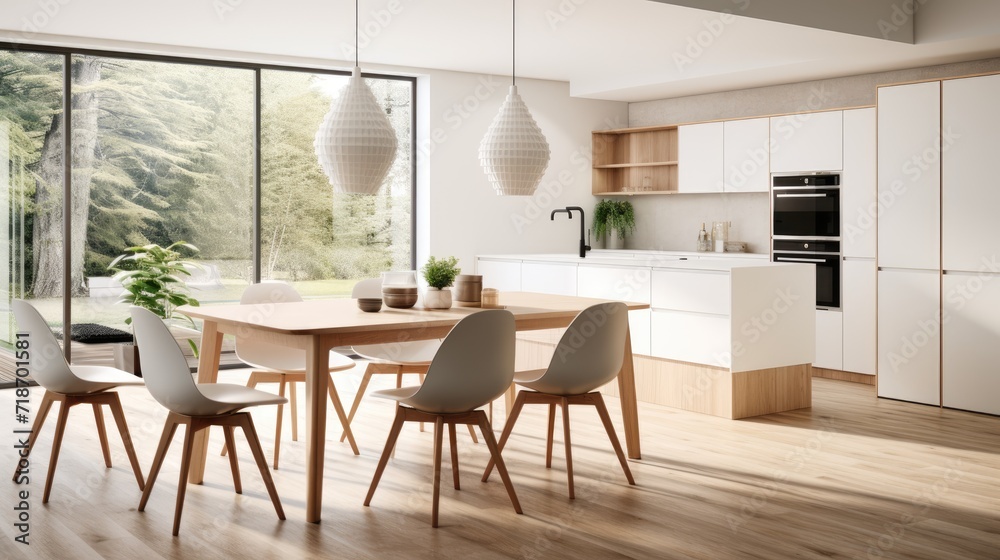 interior design of modern Scandinavian pantry with beautiful hardwood, minimal concept, AI generated photo, copy space for text