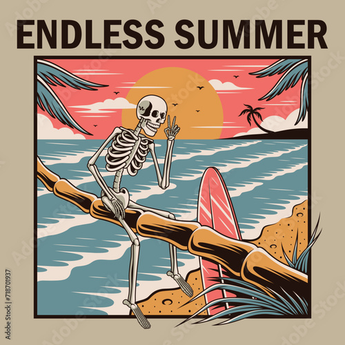 Canvas Print Skull with surf and summer theme
