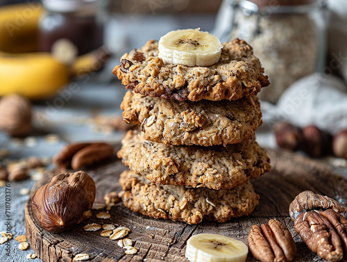 Biscuits with bananas, oat flakes and of nuts photo