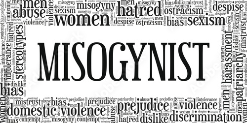 Misogynist word cloud conceptual design isolated on white background.