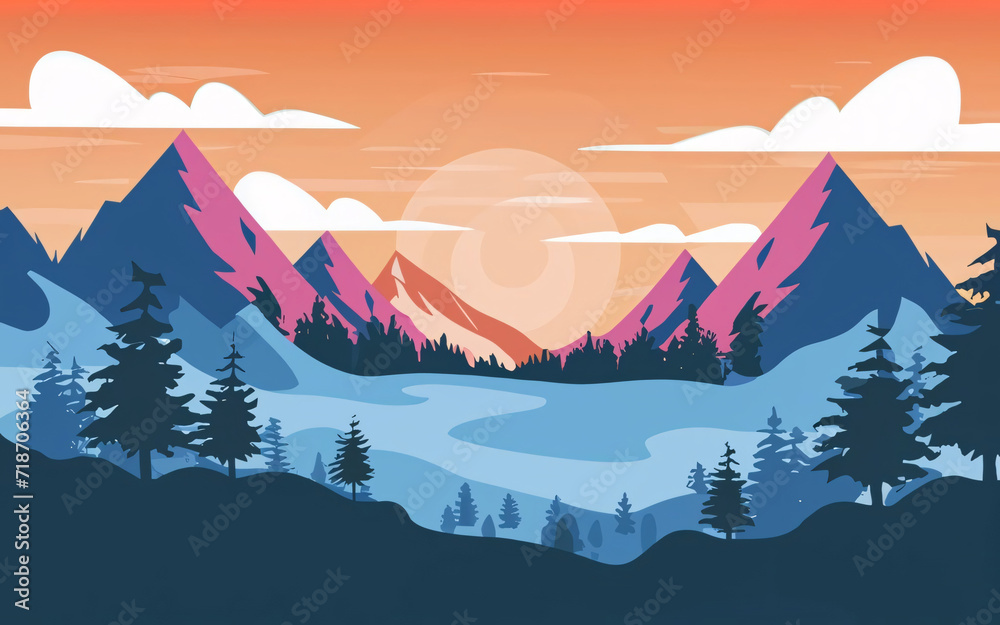 Mountainous Adventure Travel Landscape Background, poster, banner. Outdoor Exploration Concept Design. 