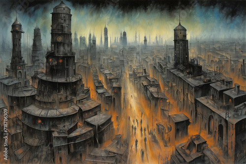 Retro futuristic City. Digi...