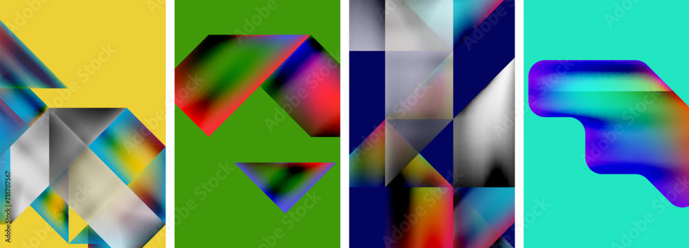 Set of colorful geometric posters - round shapes and circles with fluid color gradients. Abstract backgrounds for wallpaper, business card, cover, poster, banner, brochure, header, website