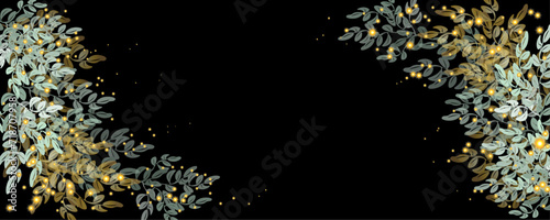 Vector art deco luxury flower, leaves, gold shine line art background. Golden botany banner. Japanese style Hand drawn vector. Line art style design. Hand drawn florals for packaging,coveand wall arts