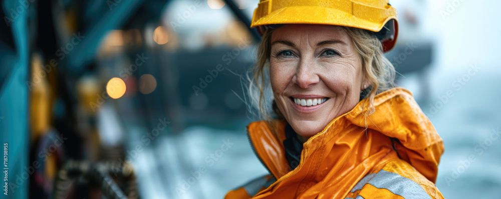 Portrait of mature female engineer in yellow safety helmet looking at camera