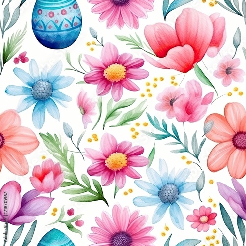Colorful Flowers in Blue Vase on White Background