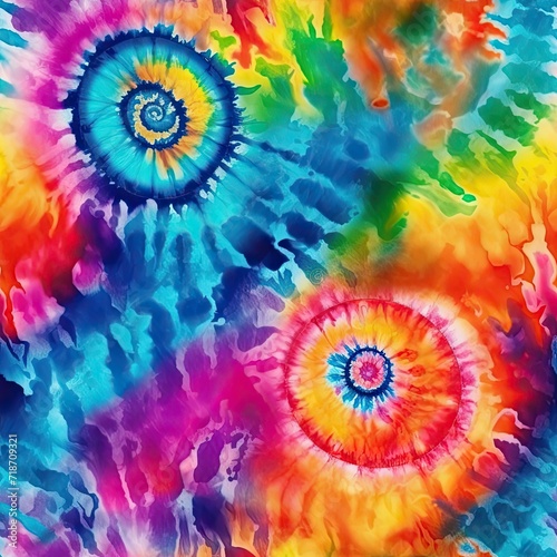 Tie-Dyed Background With Multicolored Spirals Pattern