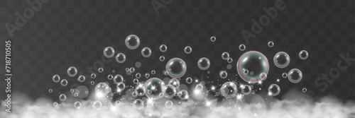 Air bubbles.Soap foam vector illustration on a transparent background.	

