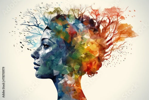 Mind's Nature: A Vibrant Tree of Thoughts Flourishing from Human Consciousness - Generative AI photo