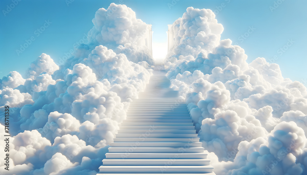 Elevated stairway reaching for the heavenly blue.
Generative AI.