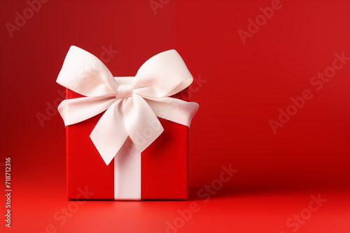 Red monochrome background with a heart-shaped white gift box © Nina