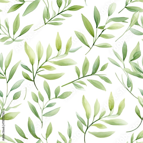 Green Leaves on a White Background Seamless Pattern