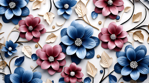 3d ilustrated flower seamless pattern, background photo