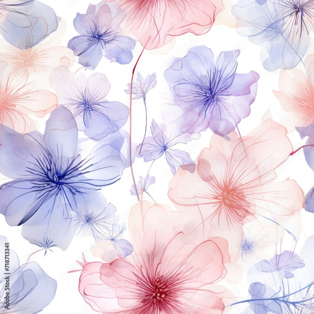 custom made wallpaper toronto digitalVibrant Pink and Blue Flowers on White Background, Seamless Pattern for Design