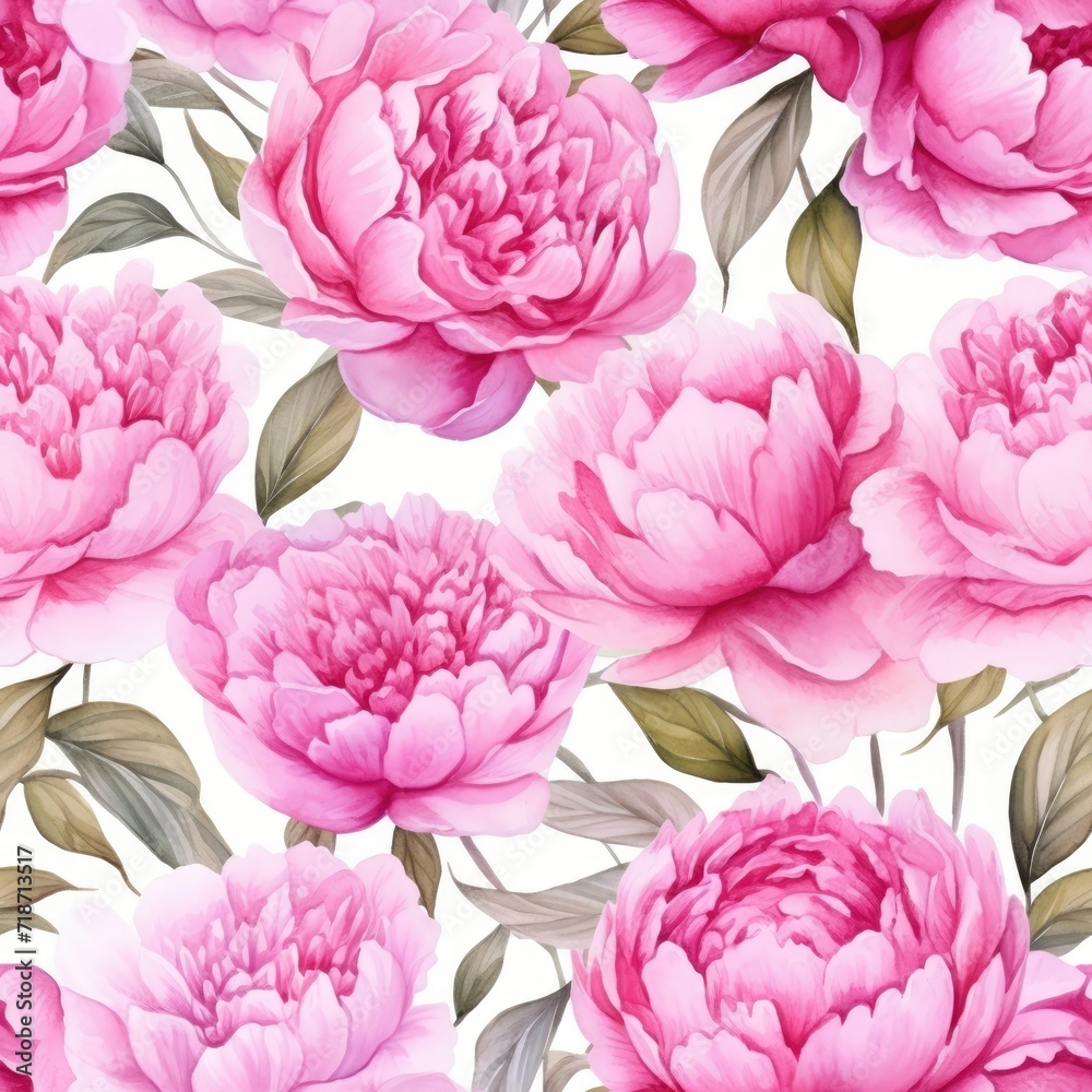 Pink Flowers on White Background - Seamless Pattern for Floral Design