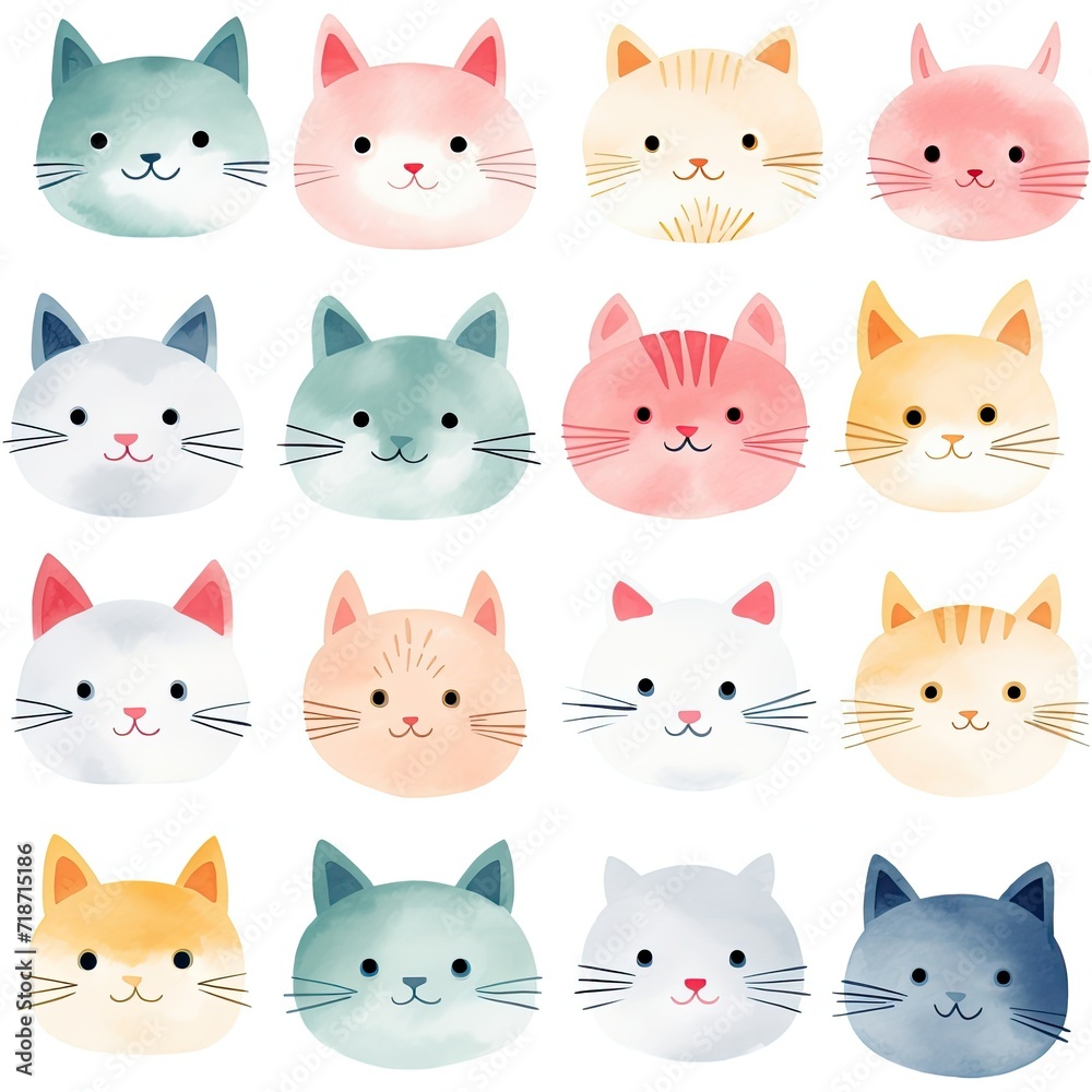 Assorted Colors of Cats in a Playful Group Pattern