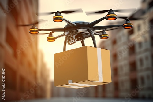 Remote aircraft, secure aerial package drone delivery, safety regulations effective traffic management. Beyond Visual Line of Sight (BVLOS) route infrastructure ports automated aerial delivery drone. photo