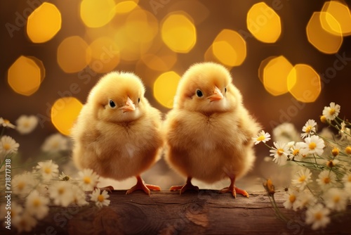 little chicks background. Spring, Easter, new life, birth card, banner © Iryna