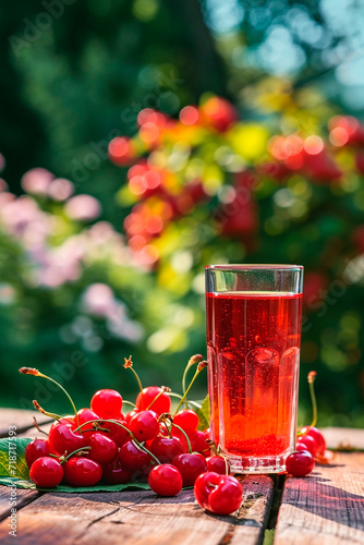 cherry juice in a glass. Selective focus.
