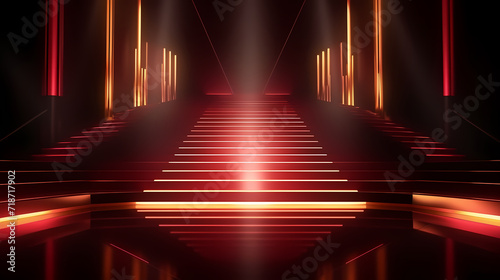 Red carpet staircase with smoke and spotlights, holiday awards ceremony event