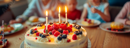 birthday cake and children. Selective focus.