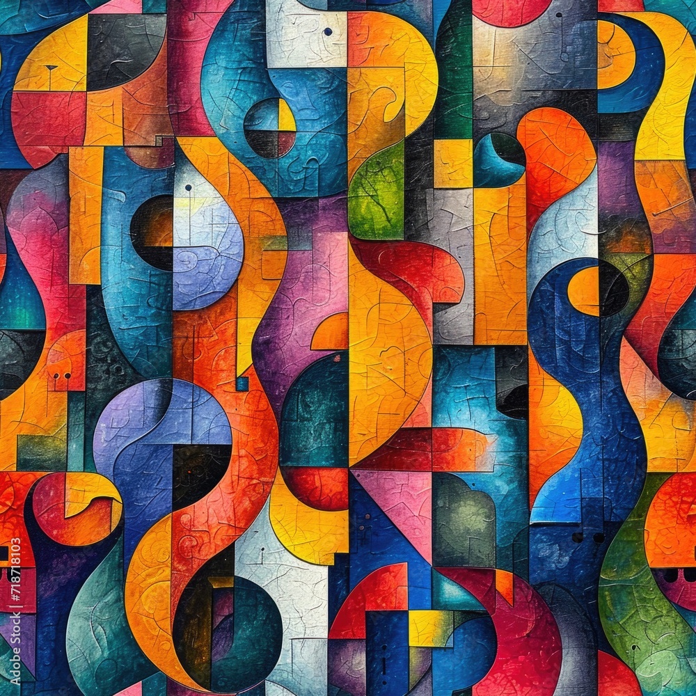 Colorful Cubist Puzzle of Seamless Musical Instruments Background. Colorful Cubist Puzzle of Seamless Musical Instruments Background.
