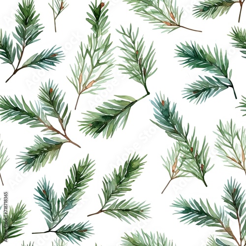 Seamless Watercolor Pine Needles Pattern