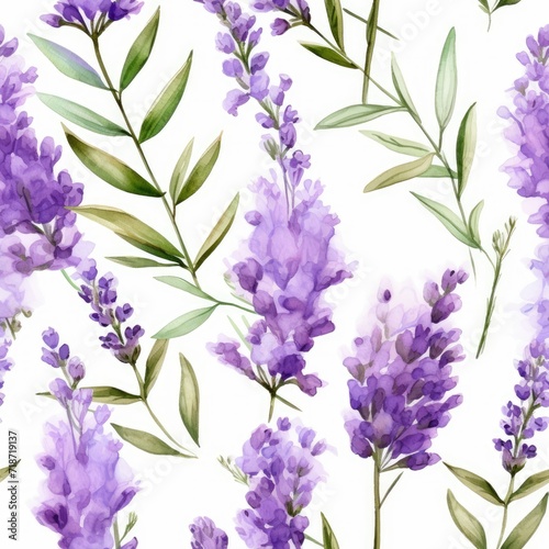Watercolor Painting of Purple Flowers on White Background