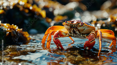 crab on the seashore. Selective focus.