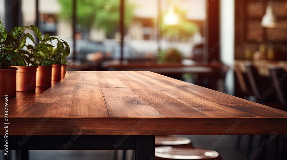 Cafe blurred background with table. Generative AI Cafe blurred background with table. Generative AI