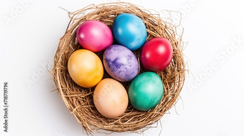 Colorful eggs in basket.. Generative AI