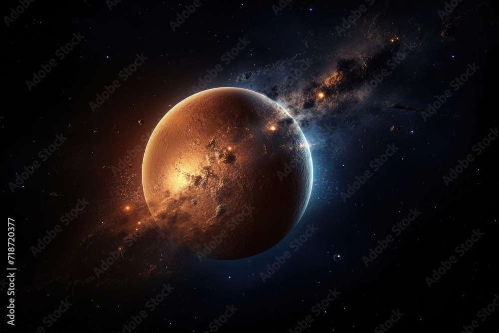 Obraz premium Night view of Mars and the Milky Way.