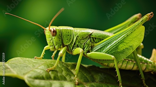 Grasshopper on leaf.. Generative AI