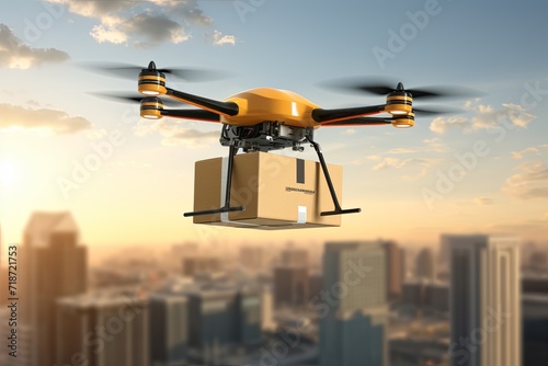 Dropshipping autonomous drone technology efficient parcel services. Aerial delivery, package shipping drones, last mile delivery phase, swift and reliable air shippment postal box freight logistics photo