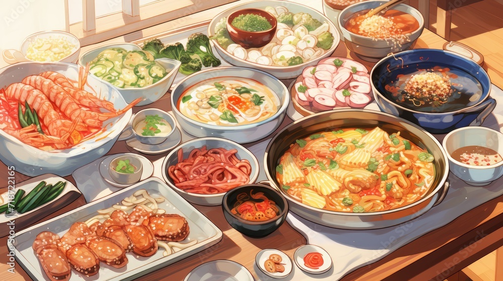 Korean Dining Spread. Generative AI
