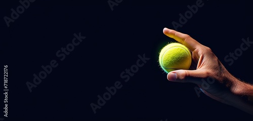 A hand and a tennis ball in the photo on a black Background. generative AI © original logo