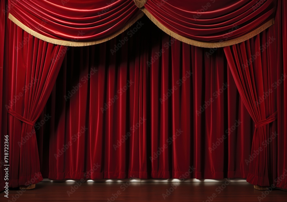 Fototapeta premium An empty stage decorated with red curtains. generative AI