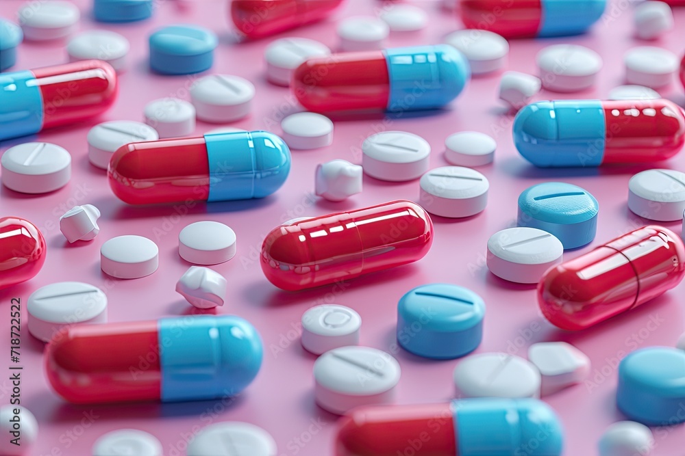 Assorted Medication Pills on Pink Assorted Medication Pills on Pink