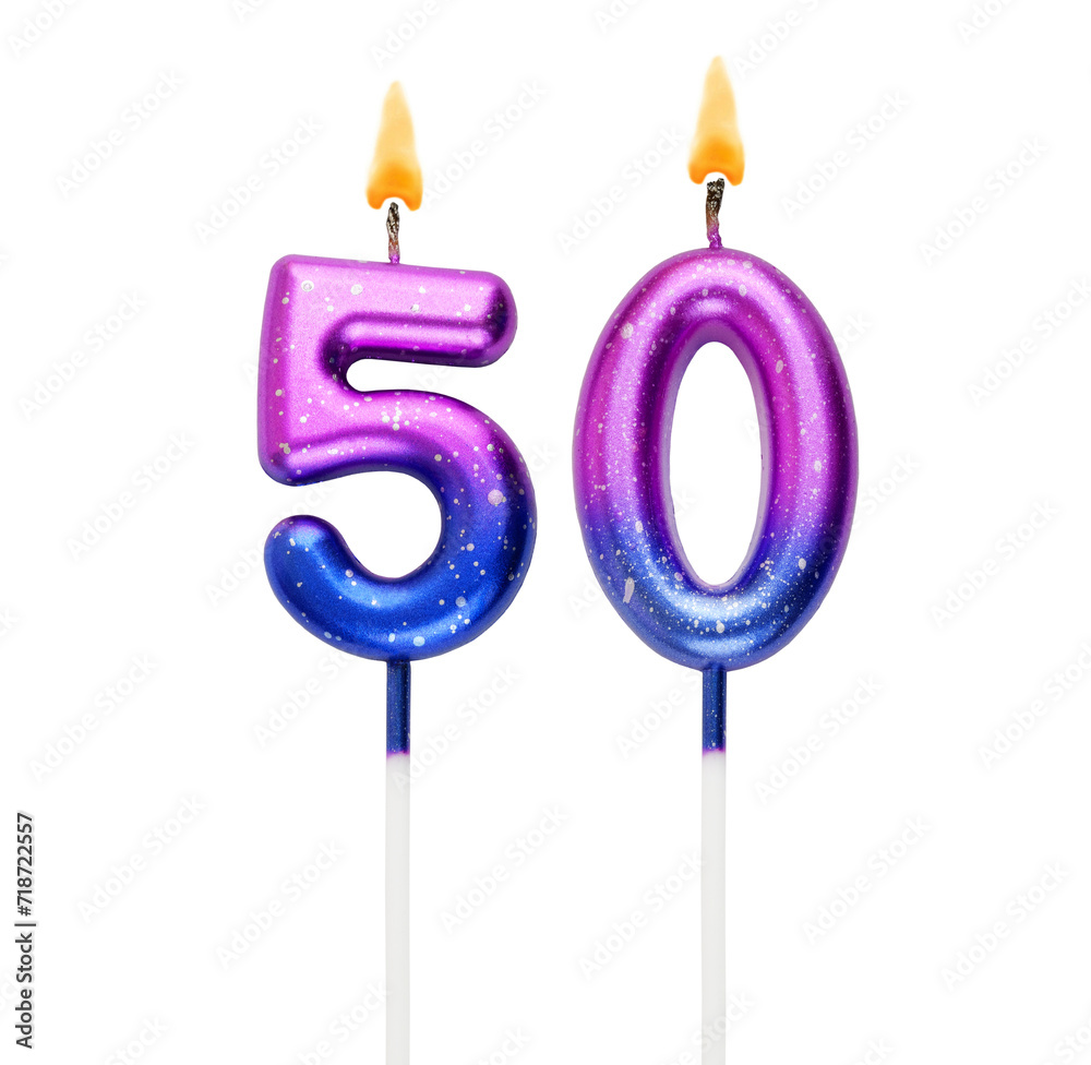 Birthday cake candles isolated on white background. Number 50. Birthday cake candles isolated on white background. Number 50.