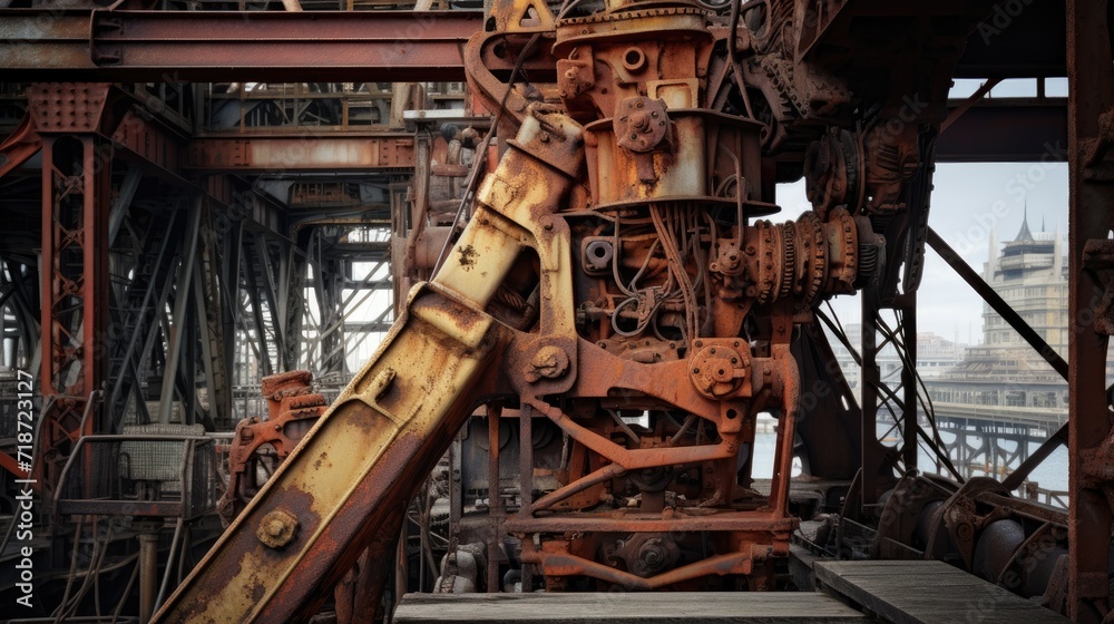 Old harbor crane system.. Generative AI Old harbor crane system.. Generative AI