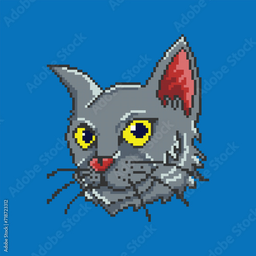 head gray cat pixel art design