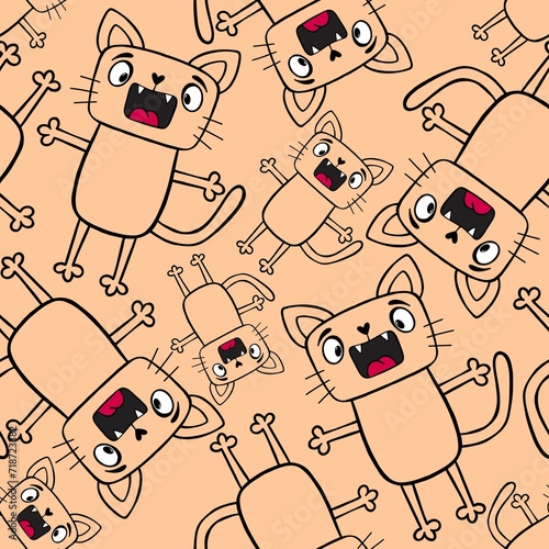 Cartoon retro animals seamless cats pattern for wrapping paper and fabrics and kids print and party accessories
